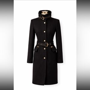 Zara Black Belted Coat with Gold Hardware Size Small